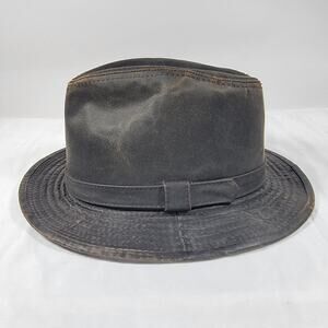 Vintage Distressed Leather Fedora Hat Brown Outdoor Cap One Size Rustic Worn